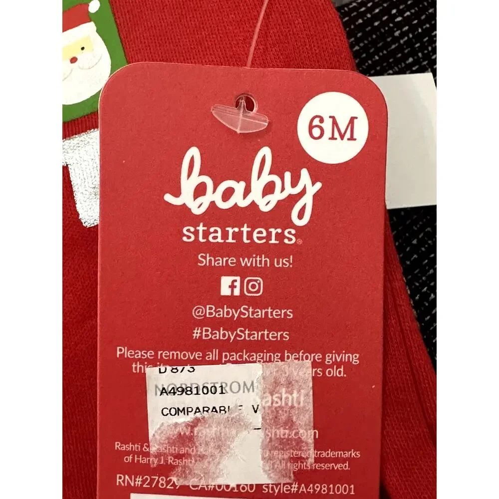 Baby Starters Festive Christmas Set Top & Pants Long Sleeves Red Black 6 Mos NWT
